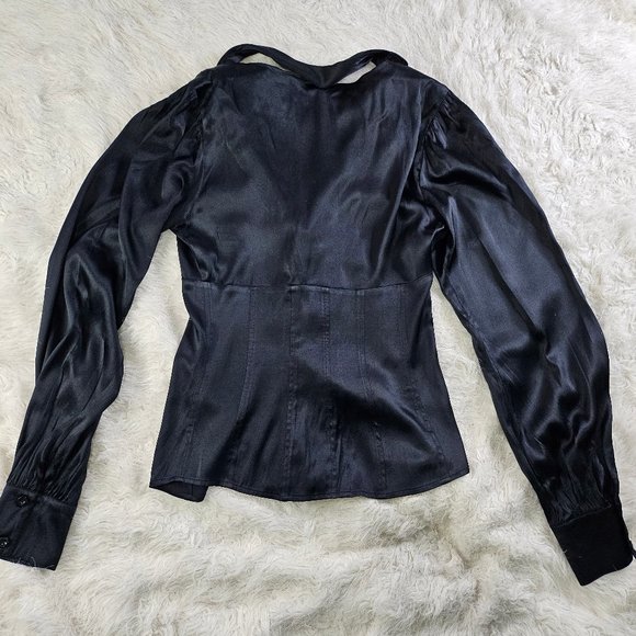 Marciano Women's Black Silk Blend V-Neck Hook Up Tie Shirt Size XS - Picture 3 of 9